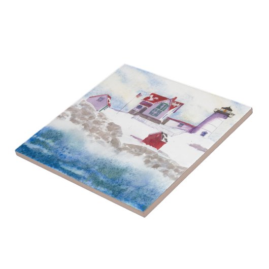 Winter im Nubble LIghthouse in Maine Keramik Tile Fliese (Seite)