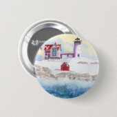 Winter im Nubble LIghthouse in Maine Round Sticker Button (Vorne & Hinten)