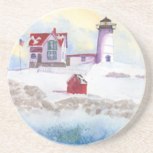 Winter im Nubble LIghthouse in Maine Sandstein Untersetzer
