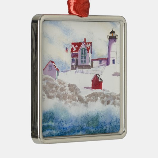 Winter im Nubble LIghthouse in Maine Silbernes Ornament (Rechts)