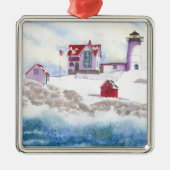 Winter im Nubble LIghthouse in Maine Silbernes Ornament (Vorne)