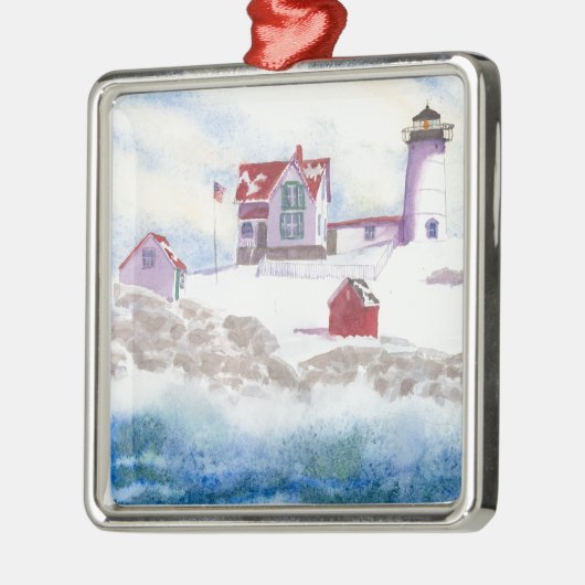 Winter im Nubble LIghthouse in Maine Silbernes Ornament (Links)