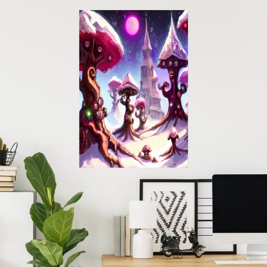 Winter im Pilzwald | AI Art Poster (Heimbüro)