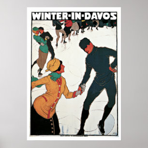Winter im Vintagen Reise-Plakat Davos Poster