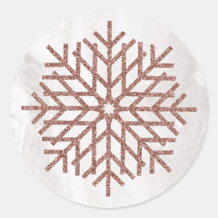 Winter Imitate Rose Gold Snowflakes Runder Aufkleber