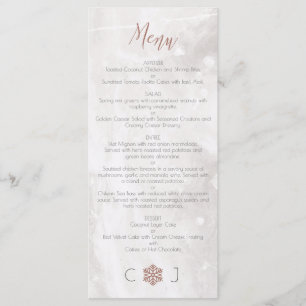Winter Imitats Rose Gold Snowflakes Hochzeitmenü Menükarte