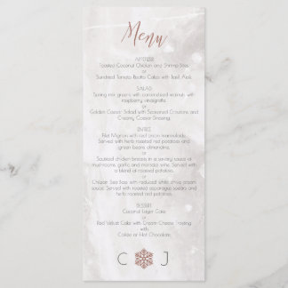 Winter Imitats Rose Gold Snowflakes Hochzeitmenü Menükarte