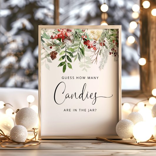 Winter immergrün Raten Sie, wie viele Bonbons Post Poster