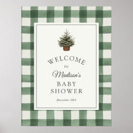 Winter Immergrün und Karierter Baby Shower Willkom Poster