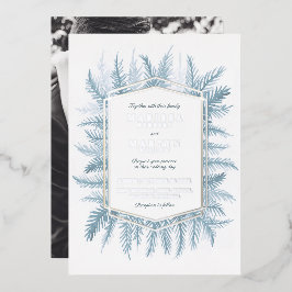 Winter immergrüne Aquarellblauer Silberhochzeit Folieneinladung