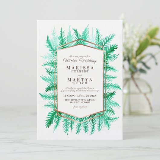 Winter immergrüne Kunst - Neuauflage der Hochzeit Einladung (Stehend Vorderseite)
