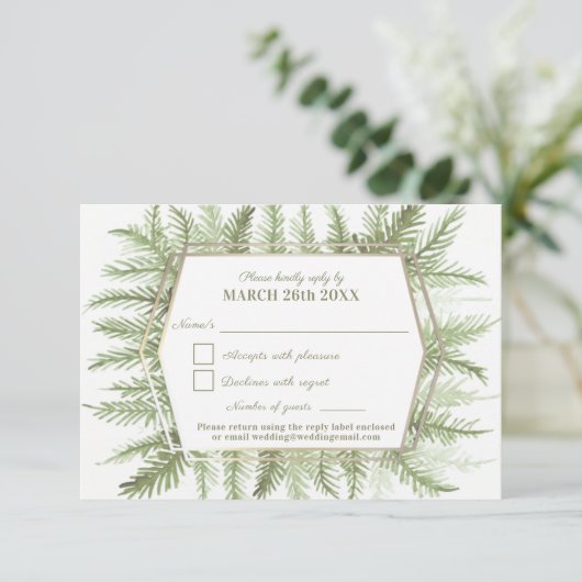 Winter immergrünes Blattwerk Aquarellgrün RSVP Karte (Stehend Vorderseite)
