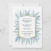 Winter immergrünes Blattwerk Blaue Hochzeit Einladung (Vorderseite)