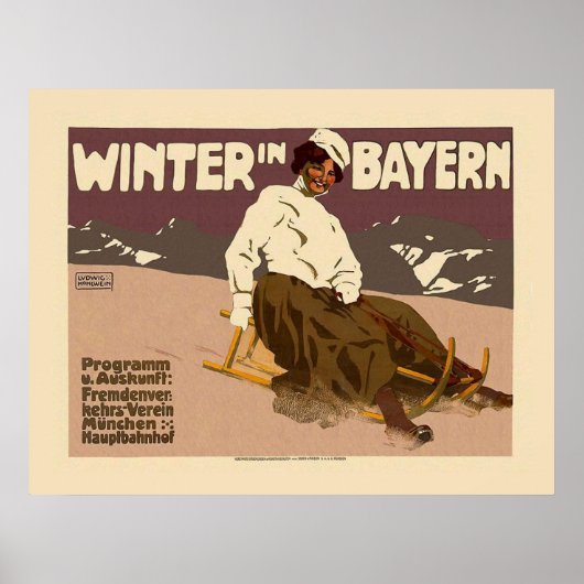 "Winter in Bayern" Vintage Travel Poster (Vorne)