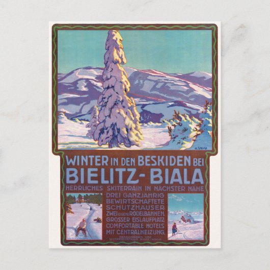 Winter in Bielitz-Biala Vintage Poster 1910 Postkarte (Vorderseite)