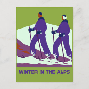 Winter in den Alpen Retro-Pop-Art Postkarte
