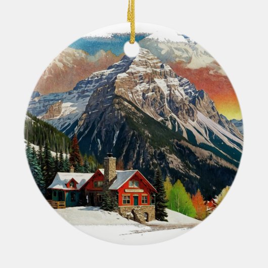 Winter in den kanadischen Rocky Mountains Keramik Ornament (Hinten)