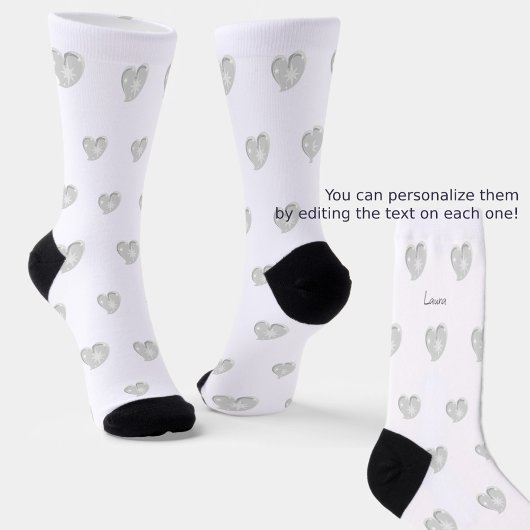 Winter in der Liebe - Silberne Herzen - Bearbeitba Socken
