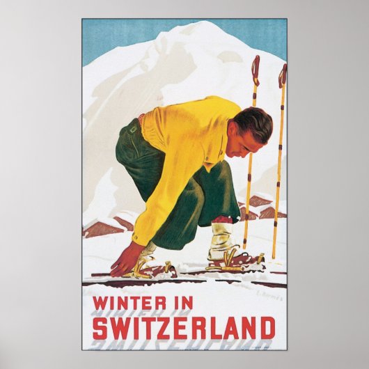 Winter in der Schweiz Vintage Travel Poster (Vorne)