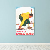 Winter in der Schweiz Vintage Travel Poster Leinwanddruck (Insitu (Holzboden))