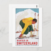Winter in der Schweiz Vintage Travel Poster Postkarte (Vorne/Hinten)