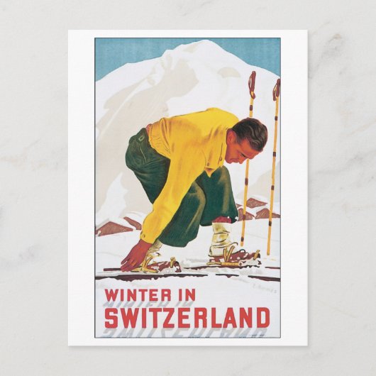 Winter in der Schweiz Vintage Travel Poster Postkarte (Vorderseite)