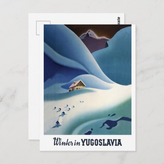 Winter in Jugoslawien, alte Postkarte (Vorne/Hinten)