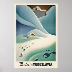 Winter in Jugoslawien Vintage-Skiplakat - gerahmt Poster