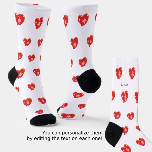 Winter in Liebe - Rote Herzen - bearbeitbarer Text Socken