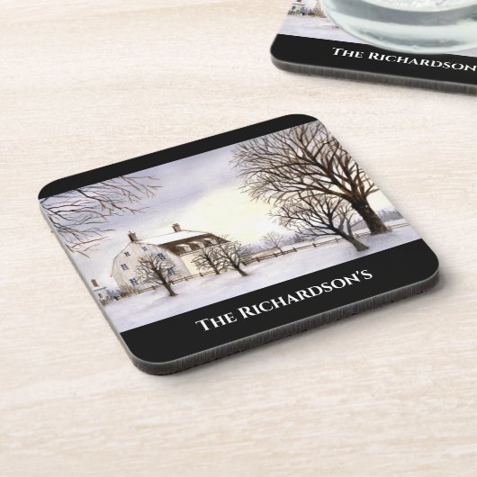 Winter in Neuengland von Farida Greenfield Getränkeuntersetzer (Linke Seite)