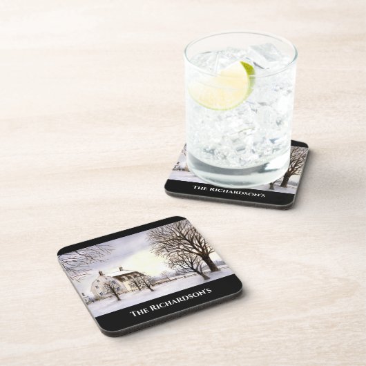 Winter in Neuengland von Farida Greenfield Getränkeuntersetzer (Rechte Seite)