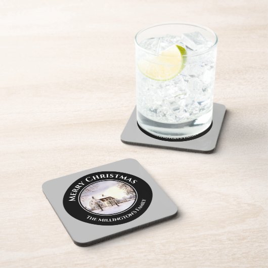 Winter in Neuengland Weihnachts Schwarzer grauer K Getränkeuntersetzer (Rechte Seite)