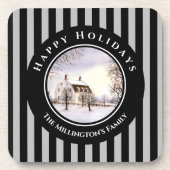 Winter in Neuengland Weihnachts Schwarzer grauer K Getränkeuntersetzer (Vorderseite)