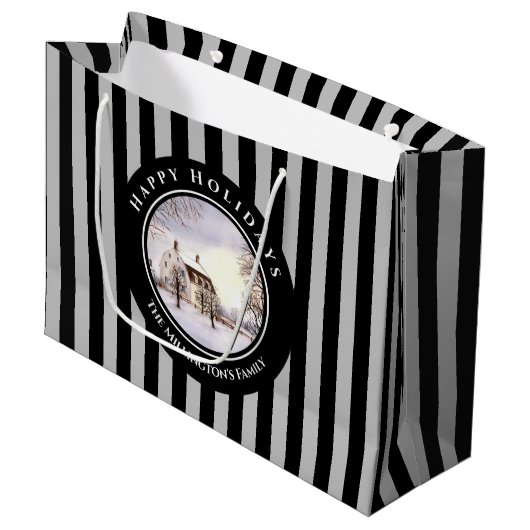 Winter in Neuengland Weihnachts Schwarzer grauer K Große Geschenktüte (Vorderseite Schrägansicht)