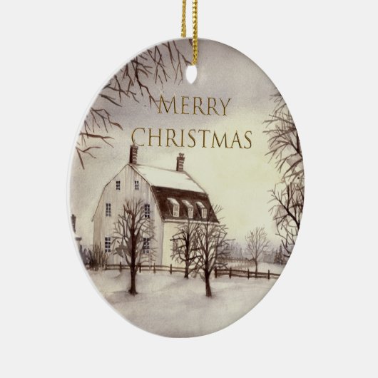 Winter in New England Aquarellmalerei Keramik Ornament (Rechts)