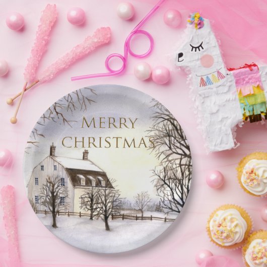 Winter in New England Aquarellmalerei Pappteller (Party)