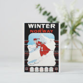 Winter in Norwegen Vintag Skifahren Postkarte (Stehend Vorderseite)