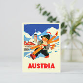 Winter in Österreich. Der glückliche Mann fährt Sk Postkarte (Stehend Vorderseite)