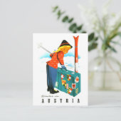 Winter in Österreich, Ski-Girl mit großem Koffer Postkarte (Stehend Vorderseite)