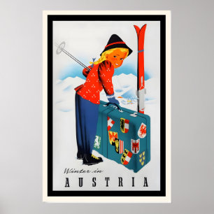 Winter in Österreich Vintage-Skiposter - gerahmt Poster