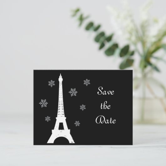 Winter in Paris Save the Date Postkarte (Stehend Vorderseite)