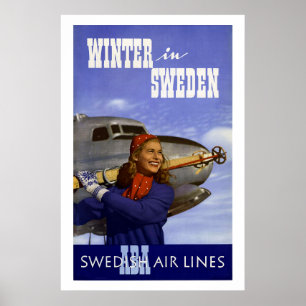 Winter in Schweden Vintage Reise Poster