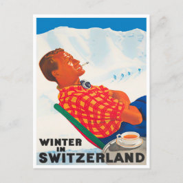 Winter in Schweiz Vintage Reise Postkarte