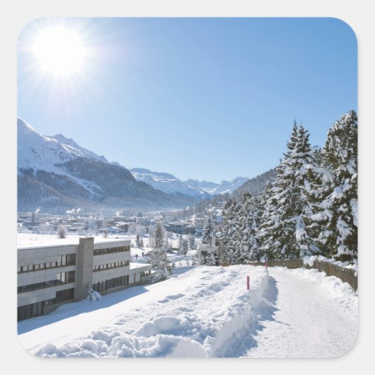Winter in St. Moritz Quadratischer Aufkleber (Vorderseite)