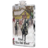 Winter in West Hills Farm 2 schwarze Pferde Flachmann (Links)