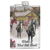 Winter in West Hills Farm 2 schwarze Pferde Flachmann (Vorderseite)