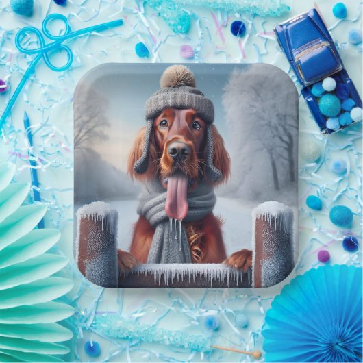 Winter Irish Setter Dog Pappteller (Party)