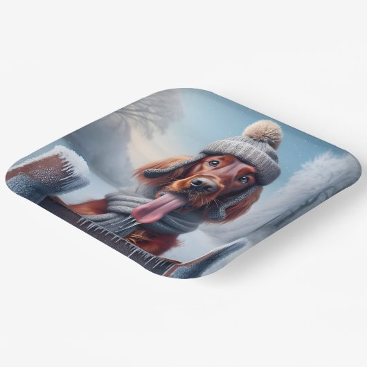 Winter Irish Setter Dog Pappteller (Gewinkelt)