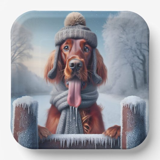 Winter Irish Setter Dog Pappteller (Vorderseite)