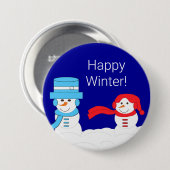 Winter is Snowy: Dark Blue Happy Winter Button (Vorne & Hinten)